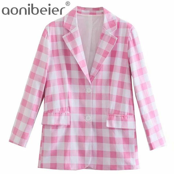

women's suits & blazers aonibeier summer autumn pink checked ol style loose suit jacket single breasted notched collar women casual pla, White;black