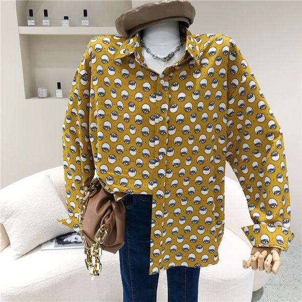 

spring summer fashion female design printed lapel shirt kfjk, White