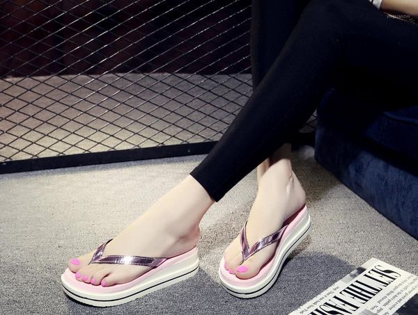 

slippers 2021 summer flip-flops female casual muffin with sandals sequins fashion beach1, Black