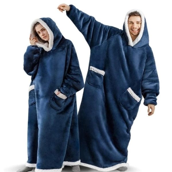 

super long flanelling blankets with mouwen winter oversized hoodies sweatshirt women men trui giant tv hoodie cobertor, Black;green