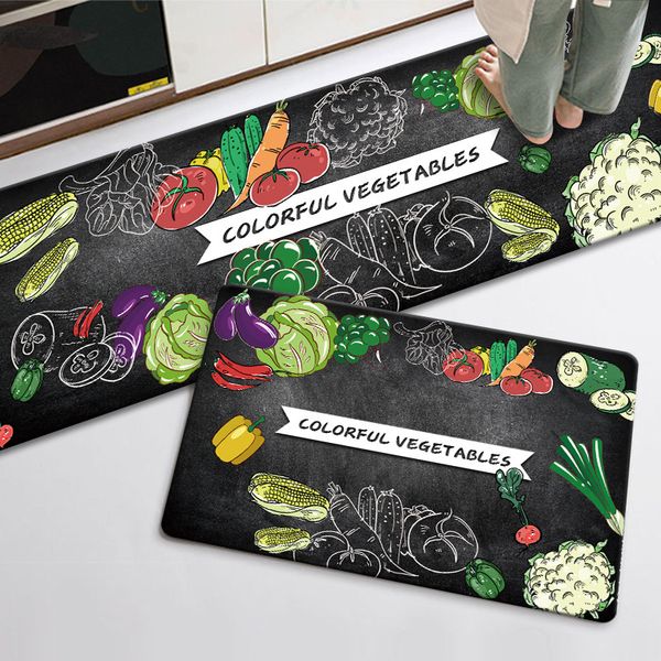 

cartoon painted two-piece kitchen carpet food fruit blackboard spaper theme water absorbing mat household