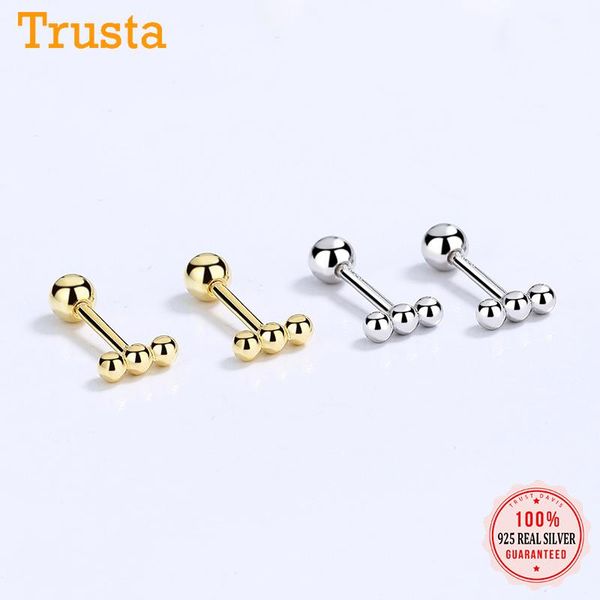 

stud trustdavis real 925 sterling silver fashion sweet mini beads screw earring for women wedding anniversary fine jewelry da2349, Golden;silver