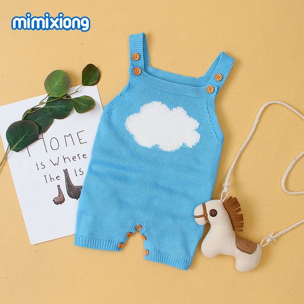 

factory wholesale baby bodysuit knitted cloud suspender khaki creeper, Blue