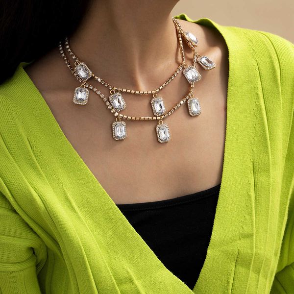 

simple claw chain, tassel necklace, women's exaggerated hip-hop style, multi-layer diamond necklace, Silver