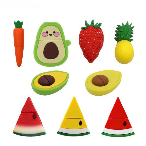 Cartoon Obst USB-Stick Karotte Ananas Erdbeere Wassermelone Avocado Kirsche 4GB 8GB 16GB 32GB Pendrive 64G 128G USB Stick Silica gel