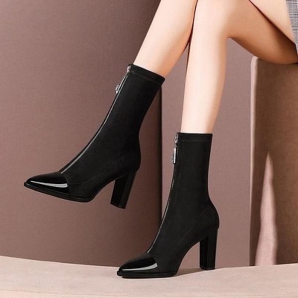 

boots 2021 autumn and winter fashion trend black mid-tube high heel