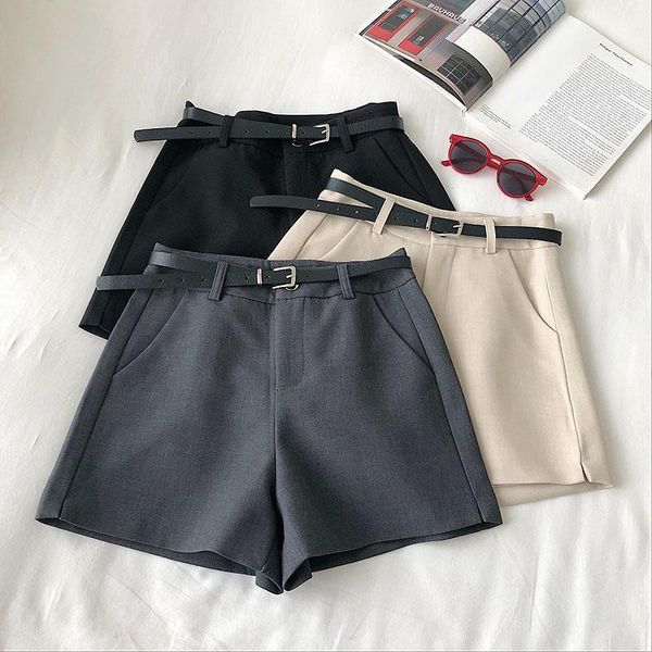 

women's shorts office lady women solid elegant wide leg high waist mujer vintage a-line mini autumn winter 2021, White;black