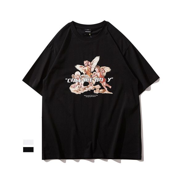 

high street oversized half couple large sleeve angel cupid print loose short t-shirt, White;black