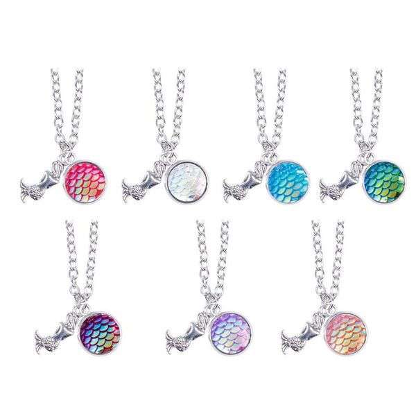 

pendant necklaces romantic mermaid fish scale necklace trendy sitting shiny scales summer vacation jewelry for women girls, Silver