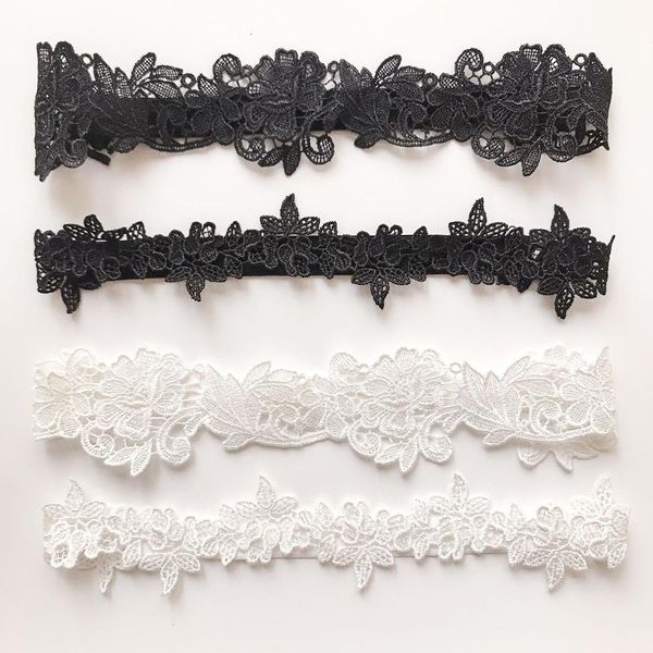 

2 stks/set new women wedding bridal leg garters lace flower hollow out elastic band black white