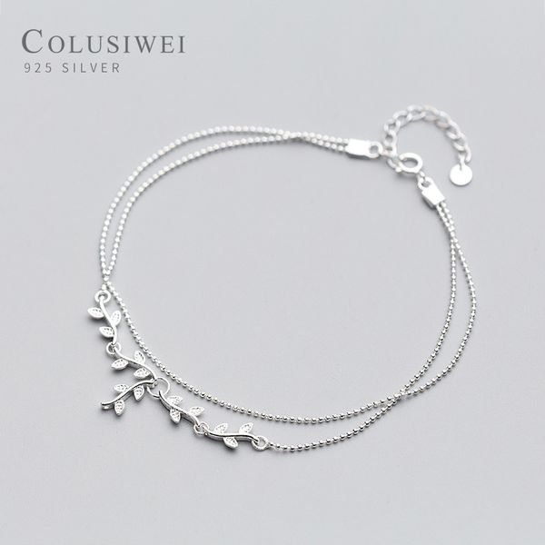 

colusiwei sterling silver 925 tree branch leaves double light beads for women fashion adjustable anklet fine jewelry, Red;blue
