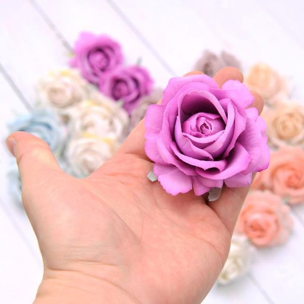 

30pcs flannelette artificial rose silk flower heads wedding decoration diy wreath scrapbooking craft fake qylwon