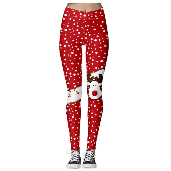 

yoga outfits christmas trousers for women lady casual elasticity skinny leggins mujer high waist workout printing stretchy pants leggings#q, White;red