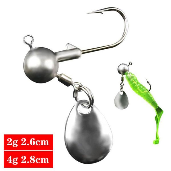 

fishing hooks 5pcs 2g 4g lead hook with spoon 2.6cm/2.8cm barbed for soft bait worm tackles