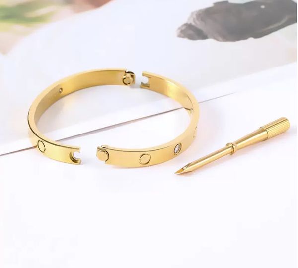 

luxury bracelet titanium steel screwdriver couple love bracelet men's fashion jewelry valentine's day gift for girlfriend with box, Golden;silver