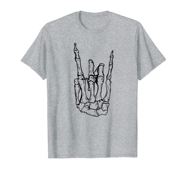 

rock hand shirt skeleton rocking it heavy metal horns tee, White;black