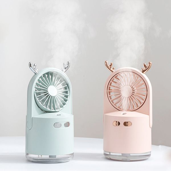 Новинка Электрические вентиляторы Fawn Spray Fan Desktop Office Увлажняющий USB мини -красочный ночной свет маленький WH0478