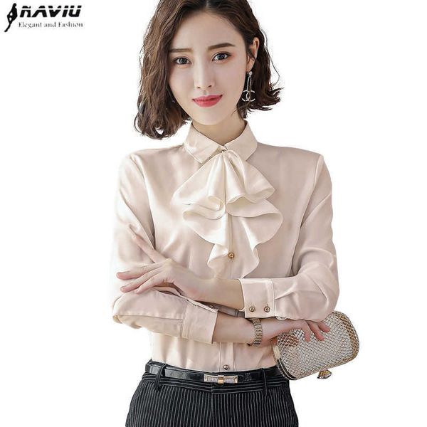 

fashion elegant apricot ruffle shirt business formal slim chiffon blouse office ladies plus size work white 210604