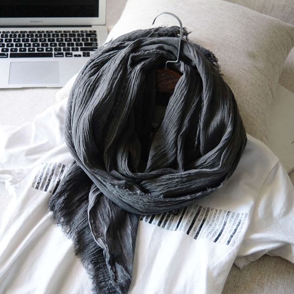

spring autumn scarves pure color dirty dyeing cotton literature and art pleated texture long silk scarf linen shawl dual purpose, Blue;gray