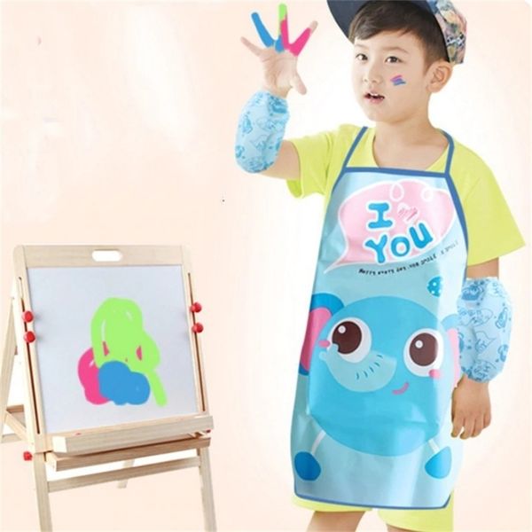 1 Set Cute Kids Chef Grembiule Set Bambino Cucina Pittura Impermeabile Bambini Abiti Bavaglini Mangiare Vestiti Disegno Per La Cena 211222