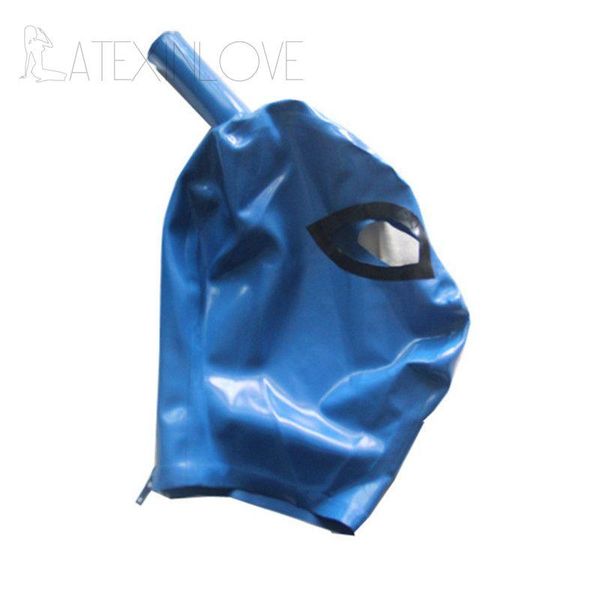 

party masks one ponytail hole dark blue latex hood mask fetish open eyes