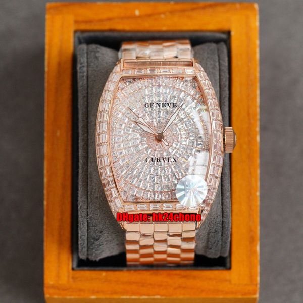 

rrf luxury watches cintrÃ©e curvex 8880 baguette diamond automatic mechanical mens watch pavÃ© diamonds dial rose gold bracelet gents wristwat, Slivery;brown