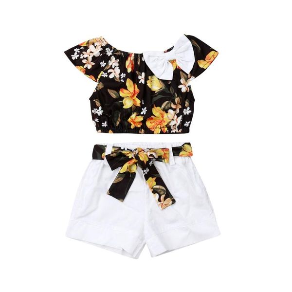

clothing sets fashion born baby girl clothes summer floral t-shirt solid short pant set children's for 1-5 y 2pcs outfits, White