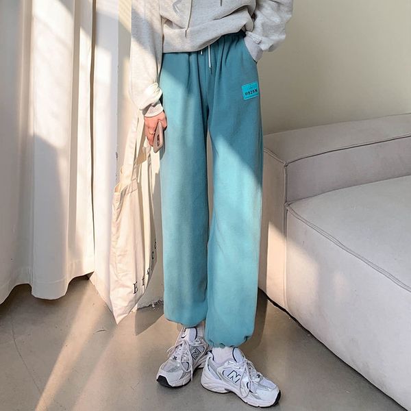 

new 4 colors 2021 autumn winter high elastic waist straight trousers thick warm soft casual pants (x1754) g60u, Black;white