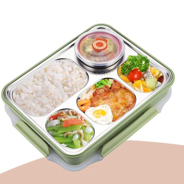 

dinnerware sets lunch box stainless steel leak-proof large bento soup container 5 compartments for adults men
