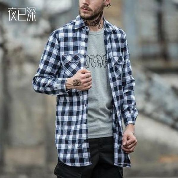 

spring 2021 long sleeve cardigan loose type men's plaid shirt, Gray;blue