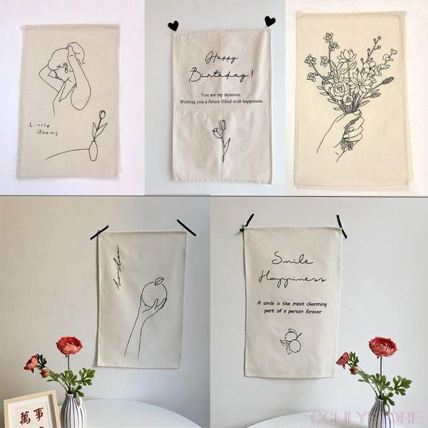 

tapestries 2021 vintage decorative hanging fabric nordic ins cloth flower wall tapestry hand-drawn 56*36cm