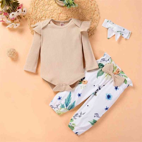 

spring autumn baby suit long sleeve solid color flower pant 2pcs girl outfit clothes costumes for babies 210528, White