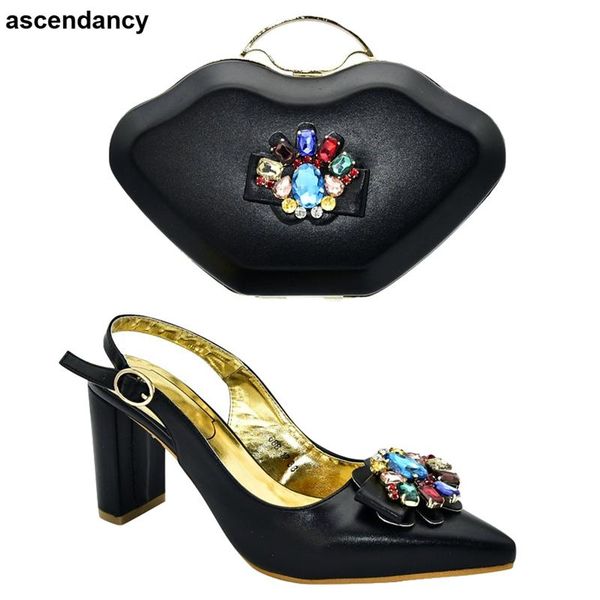 

dress shoes italian shoe and bag set for party in women ladies sandals with heels buckle strap elegant italy, Black