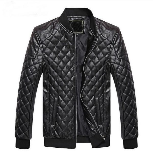 

vxo mens jackets coat faux coats biker motorcycle brand men argyle plaid leather jacket thick m - 4xl, Black;brown
