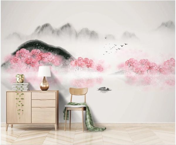 

wallpapers custom po 3d wallpaper chinese ink landscape peach blossom living room home decor wall murals