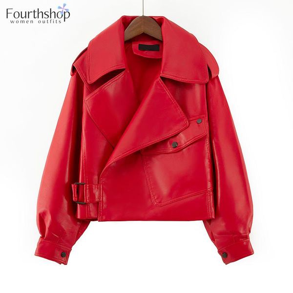 

women's leather & faux fashion jacket women loose vintage short biker coat with pocket street black pu motorcycle jackets female autumn