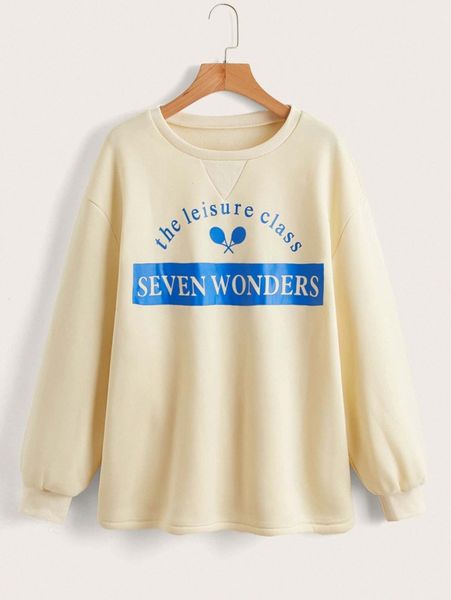 

plus letter & graphic print sweatshirt k8v4#, Black