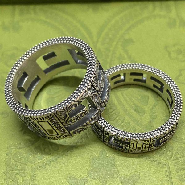 

iter square g hollow ring s925 silver ring for men and women, Golden;silver