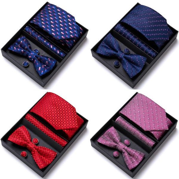 

bow ties est style mix colors tie handkerchief pocket squares cufflink set necktie box man dot fit formal party easter day, Black;gray