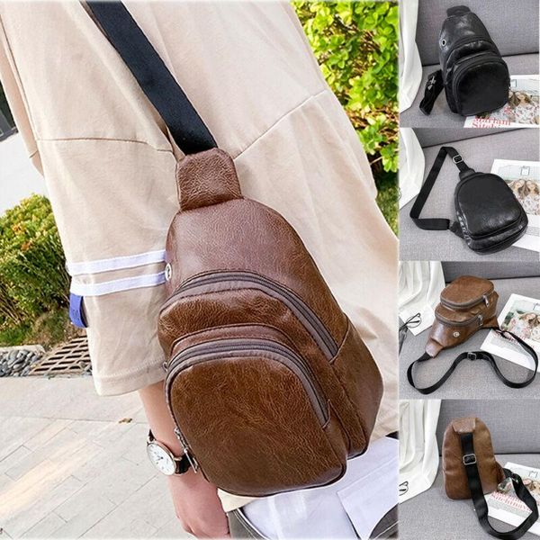 

duffel bags men's chest sling bag portable waterproof zipper pu leather travel camping cross body shoulder backpack messenger