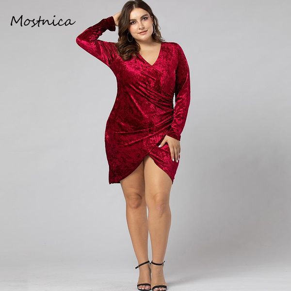 

casual dresses mostnica burgundy party solid ruched overlap surplice crushed velvet long sleeve pencil dress spring wrap women, Black;gray