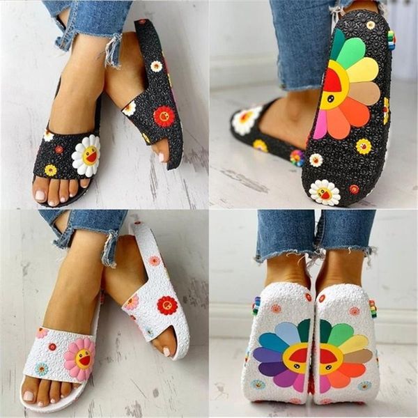 

slippers casual girls summer colorful sunflower pvc cute sandals charming beach indoor bathroom shoes, Black