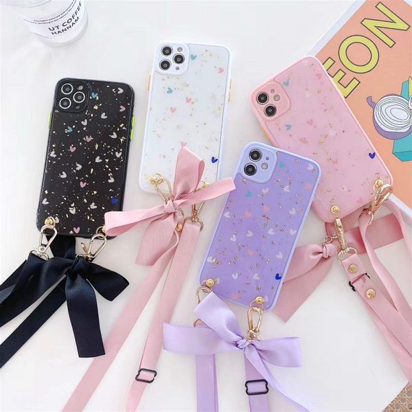 

fashion bow necklace cross shoulder strap love phone case for iphone 11pro max se xs max xr 7 8plus lanyard crossbody soft cover