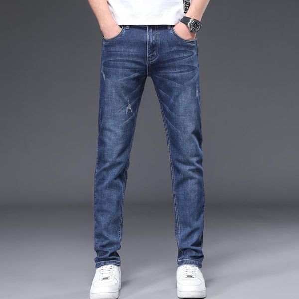 

men's jeans dark blue men stretch regular fit 2021 spring and summer fashion pants denim trousers male masculino