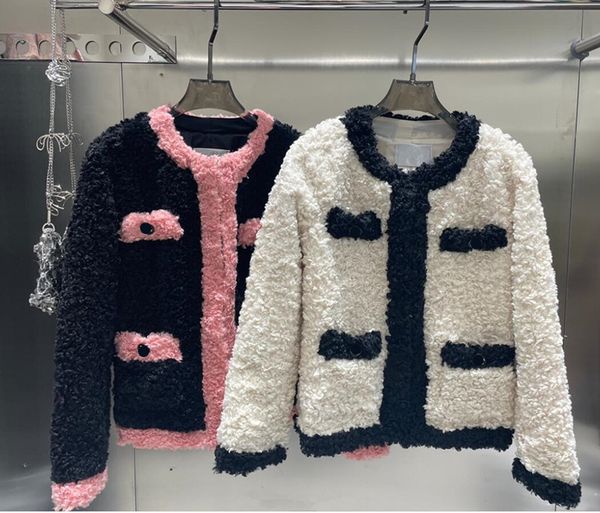 

autumn and winter women's lambs wool sheep shearing grain fleece color matching jacket short coat 1012, Black