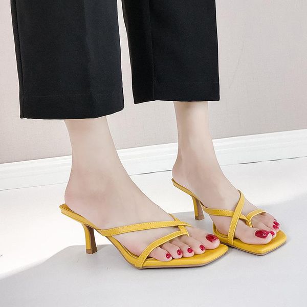 

2021 new outdoor summer ladies slides sandals female thin high heels pumps casual women shoes, Black