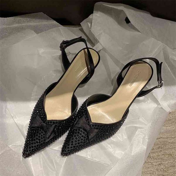 

2021 single diamond bow m family shoes women's 2021 summer new fashion pointed back thin heel baotou sandals yw nzmz, Black