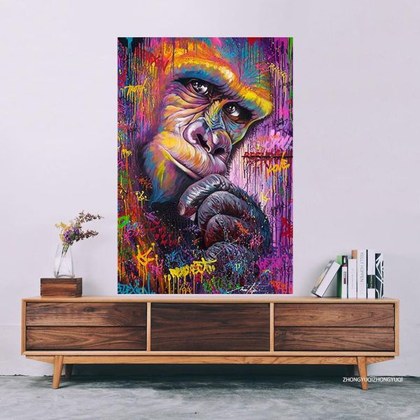 

paintings graffiti red gorilla colorful chimpanzee modern artwork painting oil canvas street style living room office home decor