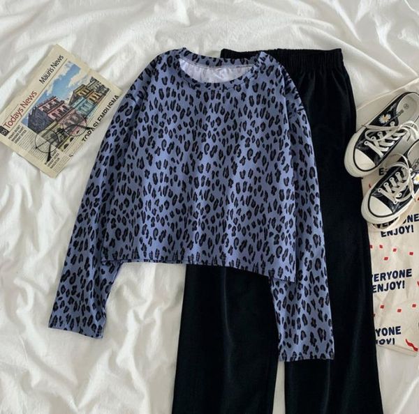 

women's t-shirt women 2021 leopard print short long sleeve sweatshirt harajuku retro brandy, White