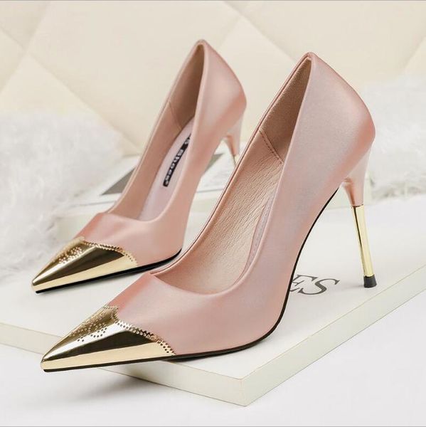 

dress shoes stiletto heel women metal decoration pointed toe pumps office ladies footwear black zapatos de mujer high heels